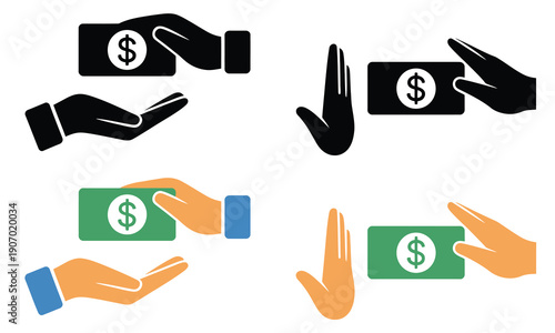 Giving or Beg Money, professional vector set illustrating bribery proposals, rejection of corruption, ethical donations, no bribe concept, money exchange