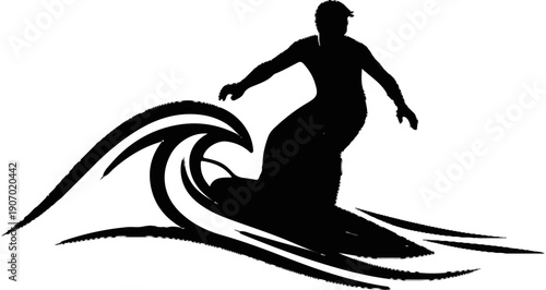 Silhouette of a surfer riding a wave