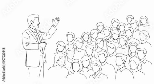 Speaker addresses a crowd of attentive people