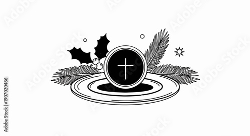 Religious plate with cross and festive greenery