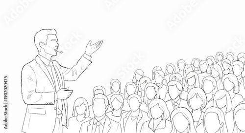 Speaker addresses a crowd in a seminar or presentation setting