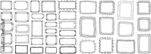  Large set of hand-drawn doodle frames, sketchy rectangular borders, and decorative lines for invitations and notebooks.