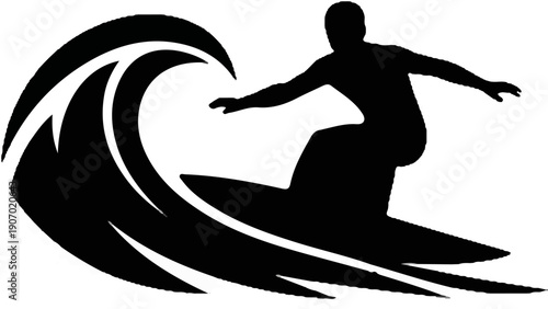 Silhouette of a surfer riding a dynamic wave