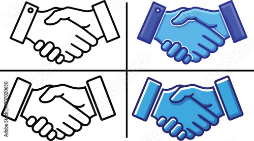 Handshake logo icon, business agreement and partnership symbol, two hands making a deal, vector illustration in different styles isolated on transparent background.eps