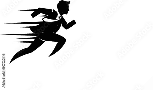 Silhouette of a businessman running with speed lines behind him