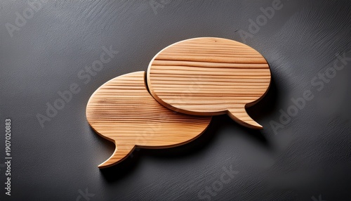 wooden speech bubbles on gray surface for communication dialogue discussion and conversation concepts