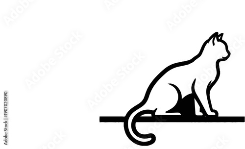 Silhouette of a cat perched on a horizontal line, facing right