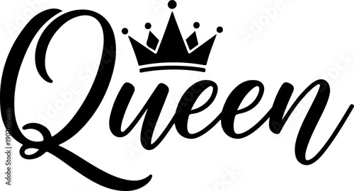  Queen Typography with Crown and Stars Decorative Calligraphy Vector
