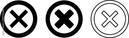 Close Cancel Delete Cross Mark Vector Icon Set in Circle