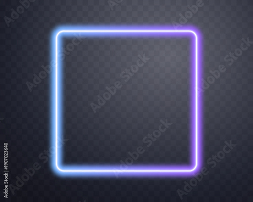 Glowing neon frame with glowing blue and purple light effects, futuristic portal gateway, abstract vector frame composition.