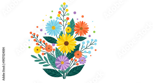 Vibrant Spring Floral Bouquet for Greeting Cards, Invitations, and Web Design, Bringing Joy and Freshness