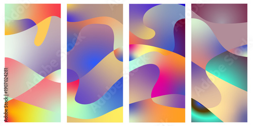 Abstract colorful fluid shapes in vertical banners with gradients.