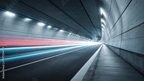 Abstract Speeding Through Concrete Tunnel with Motion Blur, Transportation Infrastructure, and Urban Exploration