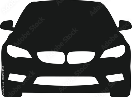 Front view of a modern car with sleek headlights and grille design illustration