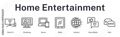 Home entertainment system integrating smart television, streaming services, multiple devices, connectivity, and social interaction.