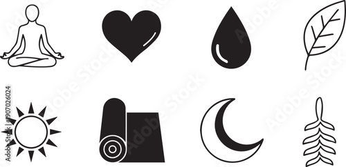 Meditation yoga love peace and nature symbols flat design vector illustration