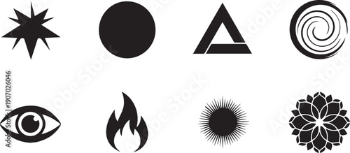 Mystical symbols set flat design vector illustration isolated on white background