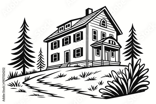 sketch of a house in the city