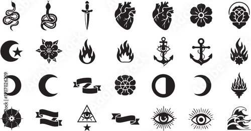Set of mystical symbols and occult icons flat design vector illustration