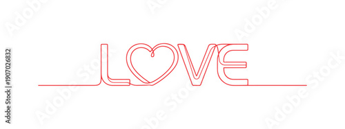 Valentine's Day love text design featuring a heart. It's a single, continuous thin line drawing. The stroke is editable for easy adjustments.