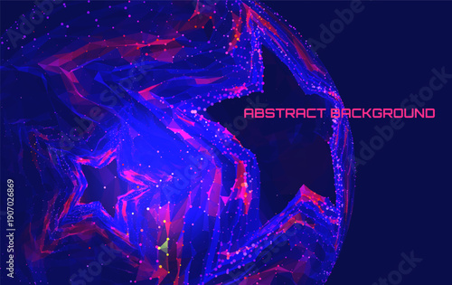 Abstract 3D sphere with color lines conecting dots on surface sphere with stars form. For techno, science, AI and globe network data.StarDotsColorInSpheres3.eps