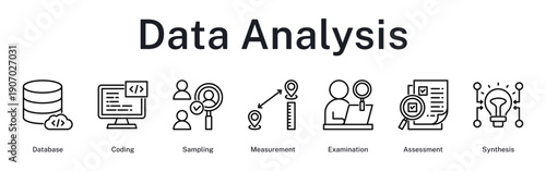 Data analysis cycle involving database management, coding procedures, sampling verification, measurement accuracy, and synthesis development