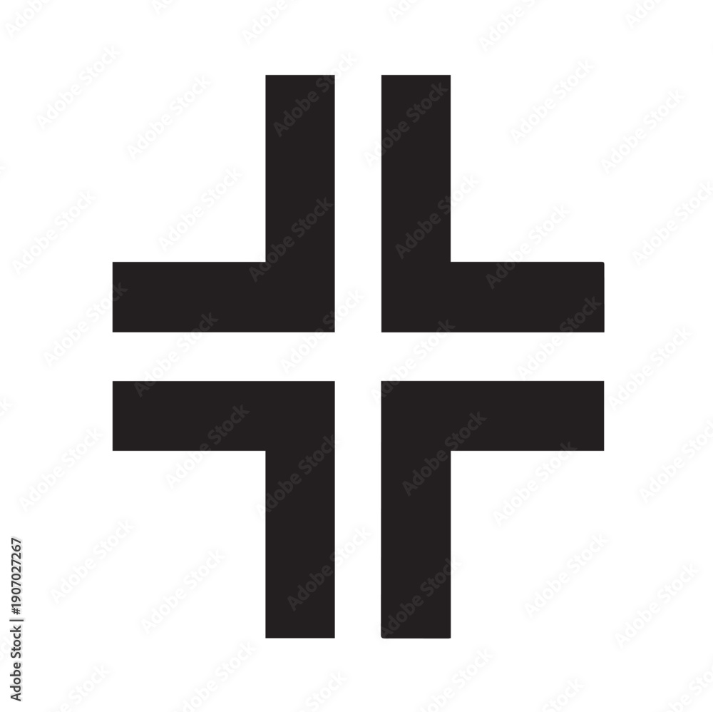 Fototapeta premium Abstract Broken Plus Cross Icon – Minimal Black Geometric Vector Symbol