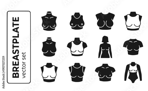 Breastplate Silicone-Chest Drag-Breastplate Chest-Prosthetic Female-Silhouette Body-Suit Chest-Piece Vector Set - Drag Breastplate