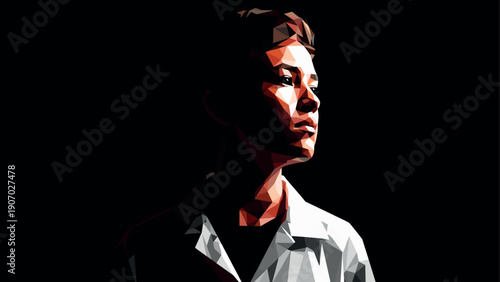 Low poly portrait of a man in dramatic lighting against black background