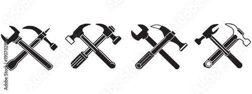 Hammer and Wrench Icon Vector – Construction Repair Tool Illustration Set .