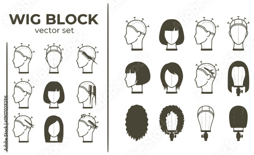 Wig Block Foam-Mannequin T-Pins Wig-Styling Head-Form Wig-Stand Styling-Block Mannequin-Head Vector Set - Wig Styling
