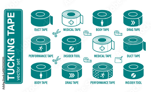 Tucking Tape Duct-Tape Medical-Tape Body-Tape Drag-Tape Performance-Tape Tape-Roll Vector Set - Body Tape