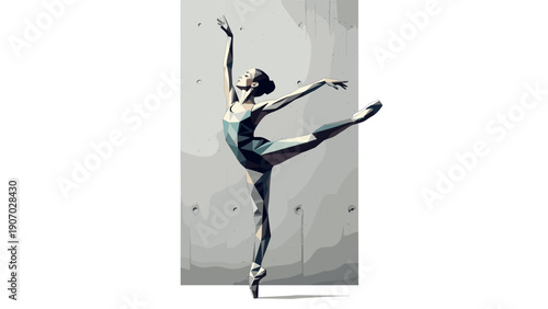 Elegant low poly ballerina posing gracefully against textured concrete wall