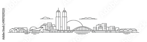 Minimalist urban skyline outline with modern architecture and skyscrapers