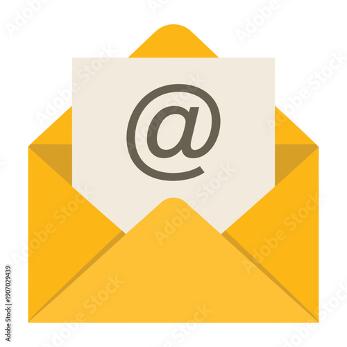 Yellow envelope with email symbol on white paper inside  communication icon icon