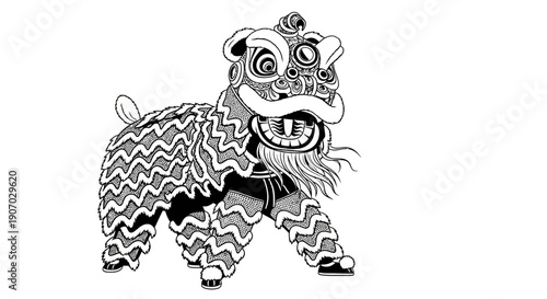 Traditional Chinese Lion Dance Illustration, Cultural Guardian Vector
