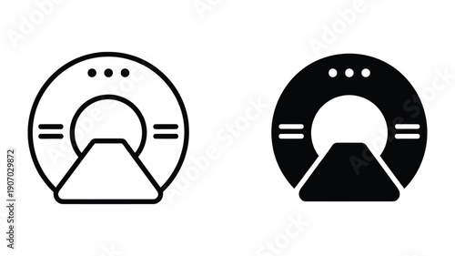 MRI icon for magnetic resonance imaging, patient scan level indicators, hospital technology status, diagnostic procedure visuals