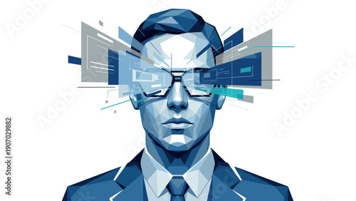 Futuristic low poly businessman with augmented reality glasses