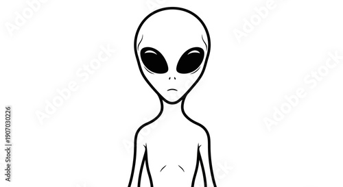 Minimalist Alien Illustration, Extraterrestrial Line Art Vector