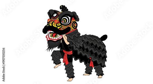 Traditional Colorful Chinese Lion Dance Illustration for Lunar New Year