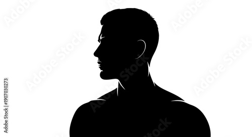 Portrait Silhouette of a Fit Man in Side Profile on White Background