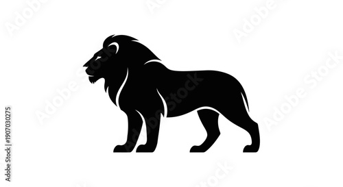 Majestic Male Lion Profile Silhouette with Thick Mane Vector Illustration