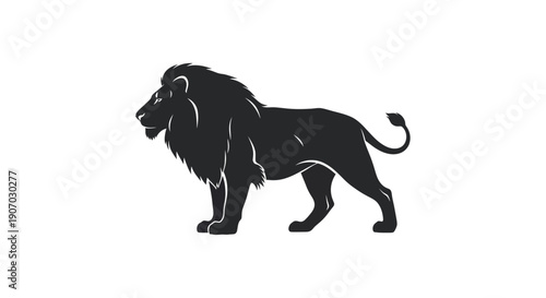 Majestic Male Lion Profile Silhouette with Thick Mane Vector Illustration