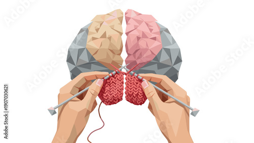 Knitting creativity: geometric brain and hands crafting conceptual art