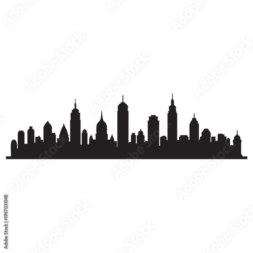 Panoramic city skyline silhouette with diverse building heights and architectural structures for metropolitan design projects urban horizon line isolated on white background for graphic elements
