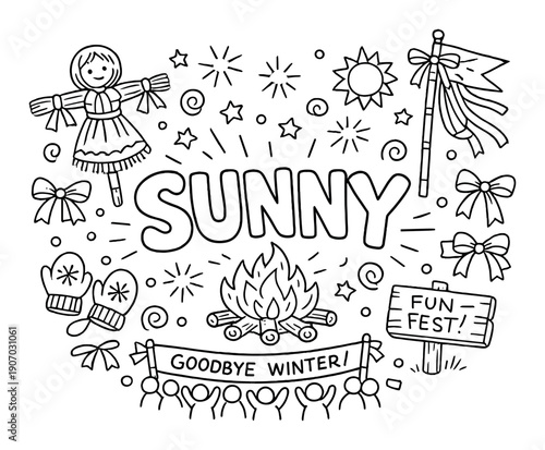 Sunny spring festival celebration with fire, decor, and good cheer