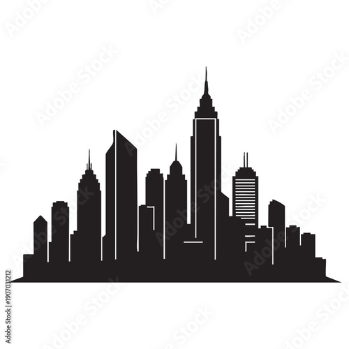 Dynamic city skyline vector silhouette illustration capturing essence of a bustling urban center, perfect for graphic design needs and architectural concepts