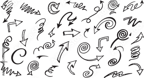 A comprehensive collection of hand-drawn check marks, X marks, arrows, circles, and rectangles for graphic design.