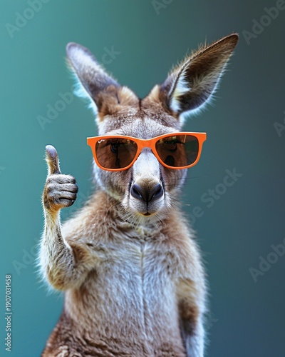 Funny kangaroo wearing sunglasses giving thumbs up humorous animal portrait creative concept