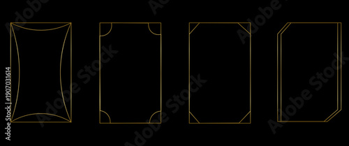 Thin golden frame set. Gold geometric border collection in art deco style. Thin linear shining rectangular shape bundle. Brass glowing shiny boarder element pack for photo, cadre, poster, card. Vector